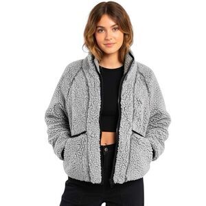 Divided H&M Womens Jacket Size XS Short Sherpa Fuzzy Soft Thick Fleece Gray